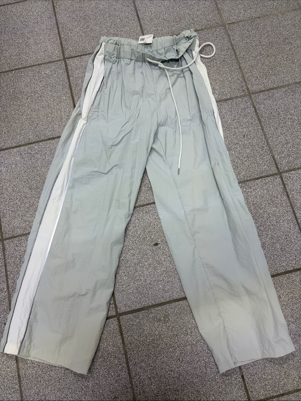 Light Gray Wide-Leg Track Pants with Side Stripe